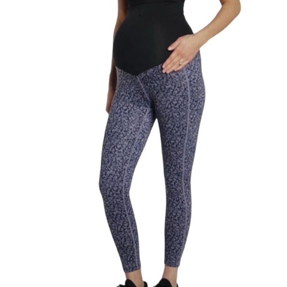 Maternity Z by Zella Navy Blue & Purple Leggings Belly Panel Size Small EUC